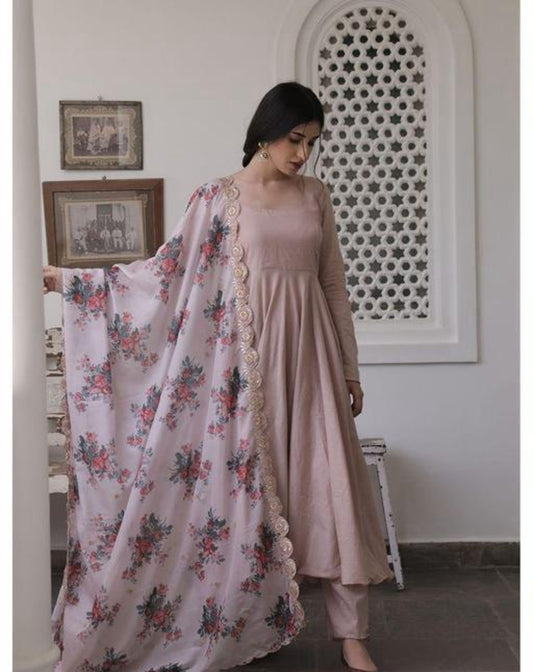 Long Anarkali With Pants And Dupatta