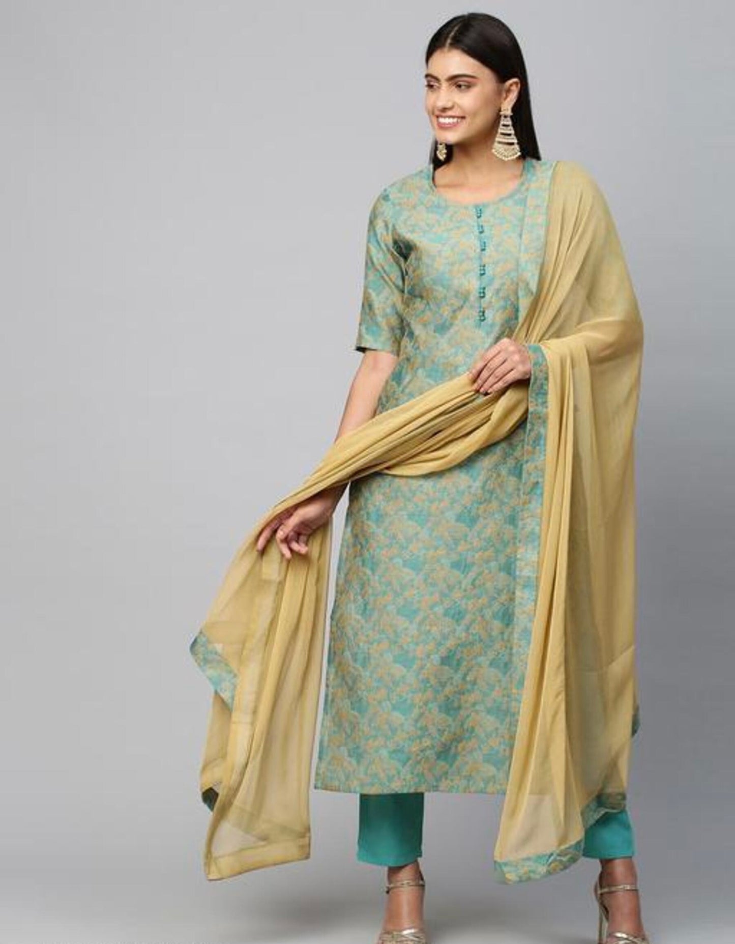 Banarasi Sea Green Kurta Set With Dupatta