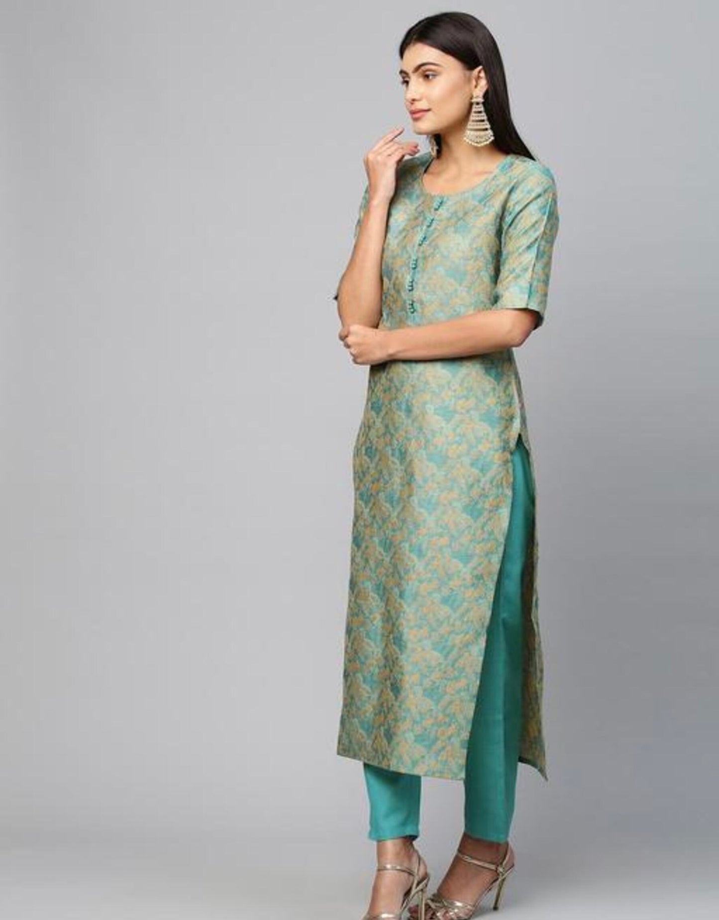 Banarasi Sea Green Kurta Set With Dupatta