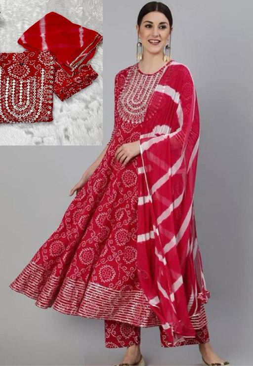 Lehariya Print Embroidered Anarkali with Dupatta