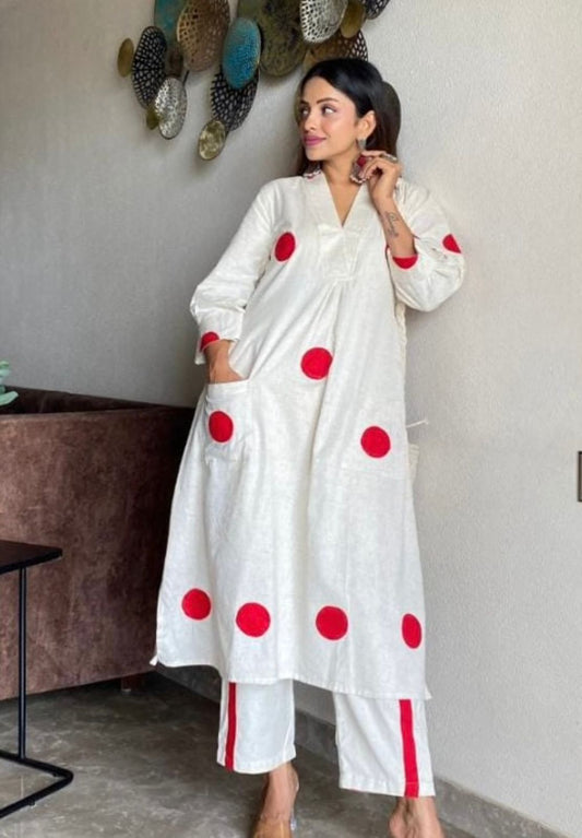 Red And White Polka Dot Printed Co-ord Set